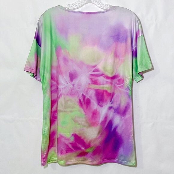 Tie-dye V-neck Short-sleeve Casual Tee Purple Mint - Picture 3 of 7